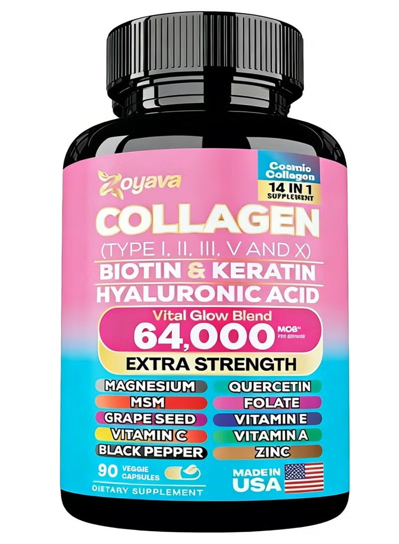 Zoyava Collagen Peptides & Biotin Supplement - Skin, Hair, Nail & Joint Support - 90 Caps - Image 1